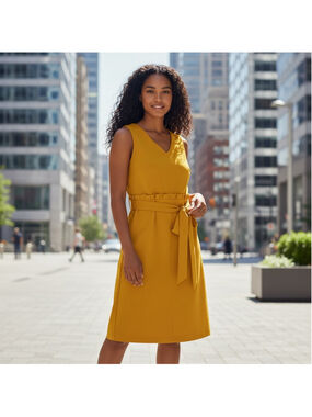 Size 10 Shelby & Palmer Yellow Sleeveless V-Neck Business Casual Church Dress